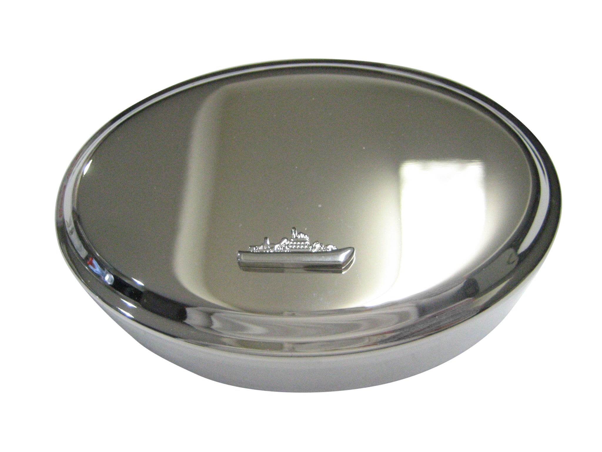 Silver Toned Battleship Oval Trinket Jewelry Box