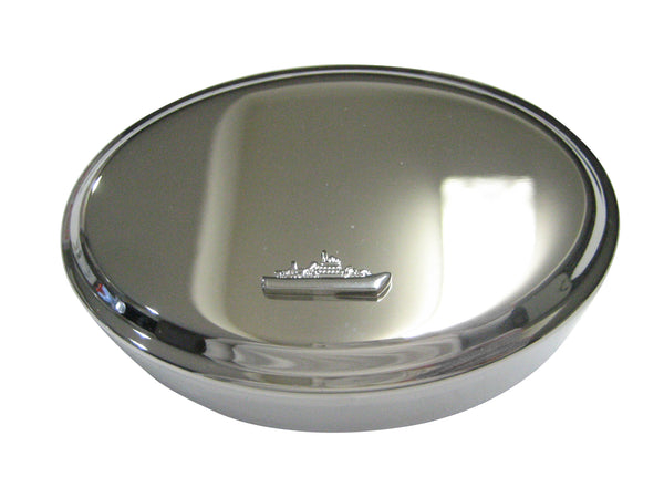 Silver Toned Battleship Oval Trinket Jewelry Box