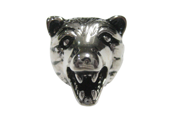 Silver Toned Bear Head Adjustable Size Fashion Ring
