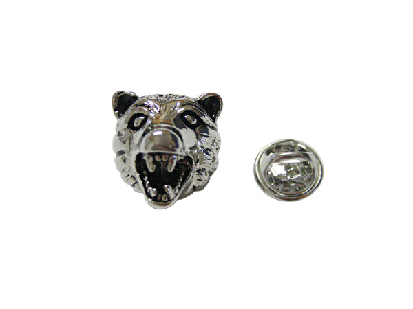 Silver Toned Bear Head Lapel Pin
