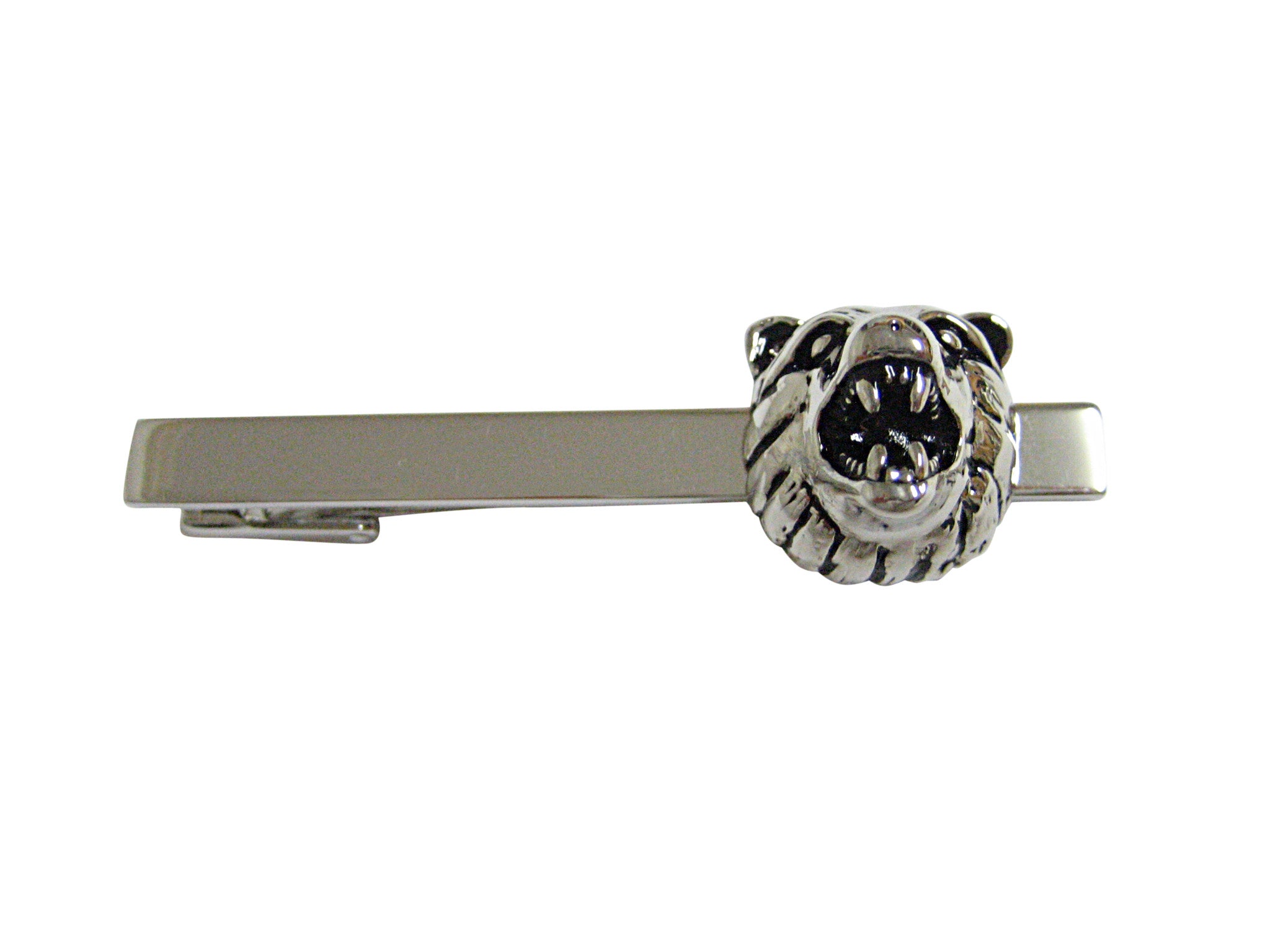Silver Toned Bear Head Square Tie Clip