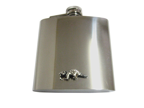 Silver Toned Beaver 6 Oz. Stainless Steel Flask