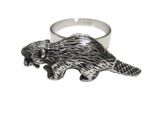 Silver Toned Beaver Adjustable Size Fashion Ring