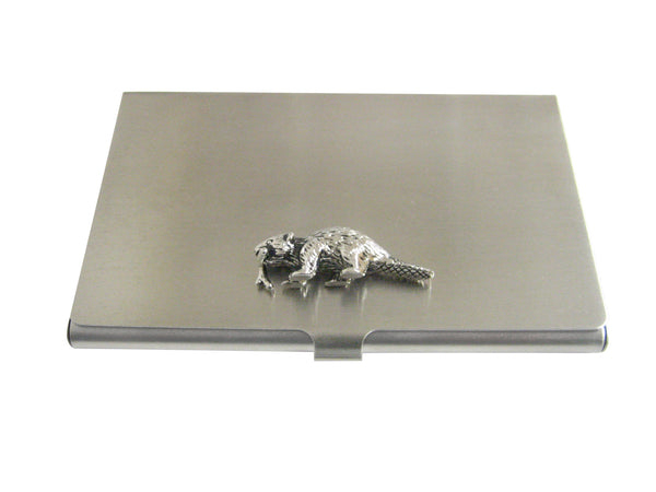 Silver Toned Beaver Business Card Holder