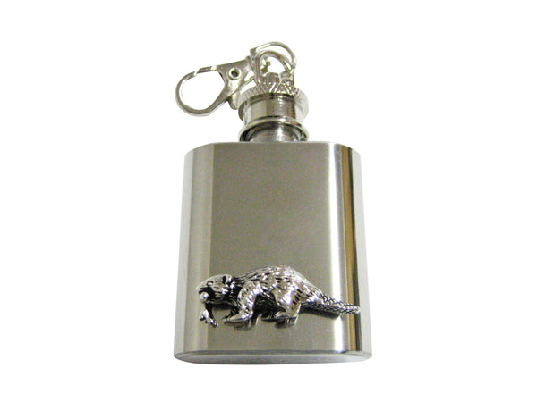 Silver Toned Beaver 1 Oz. Stainless Steel Key Chain Flask