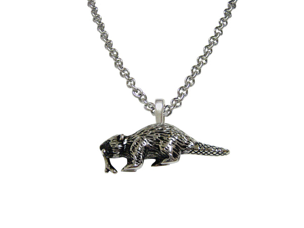 Silver Toned Beaver Pendant Necklace