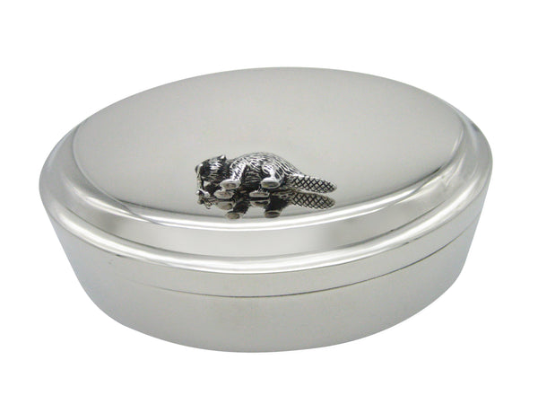 Silver Toned Beaver Pendant Oval Trinket Jewelry Box