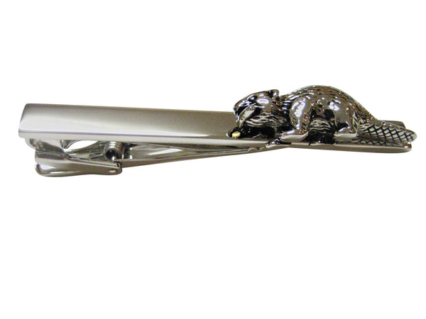 Silver Toned Beaver Square Tie Clip