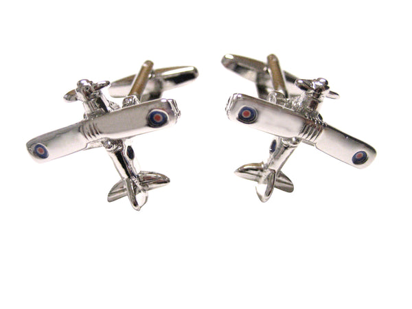 Silver Toned BiPlane with Roundels Design Cufflinks