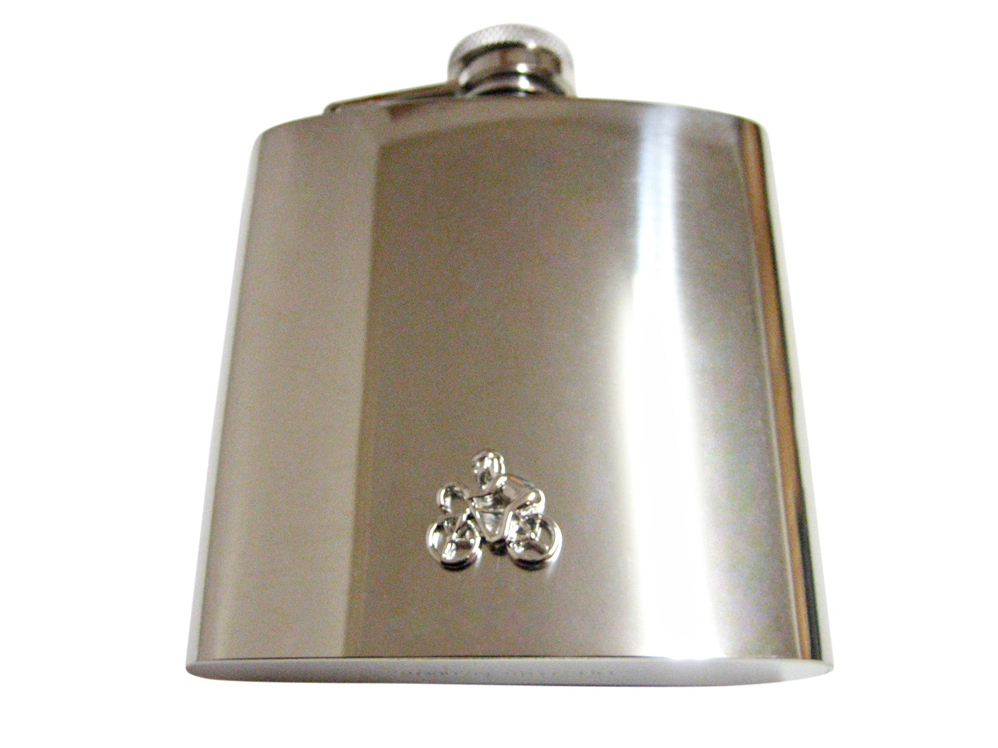 Silver Toned Bicyclist 6 Oz. Stainless Steel Flask