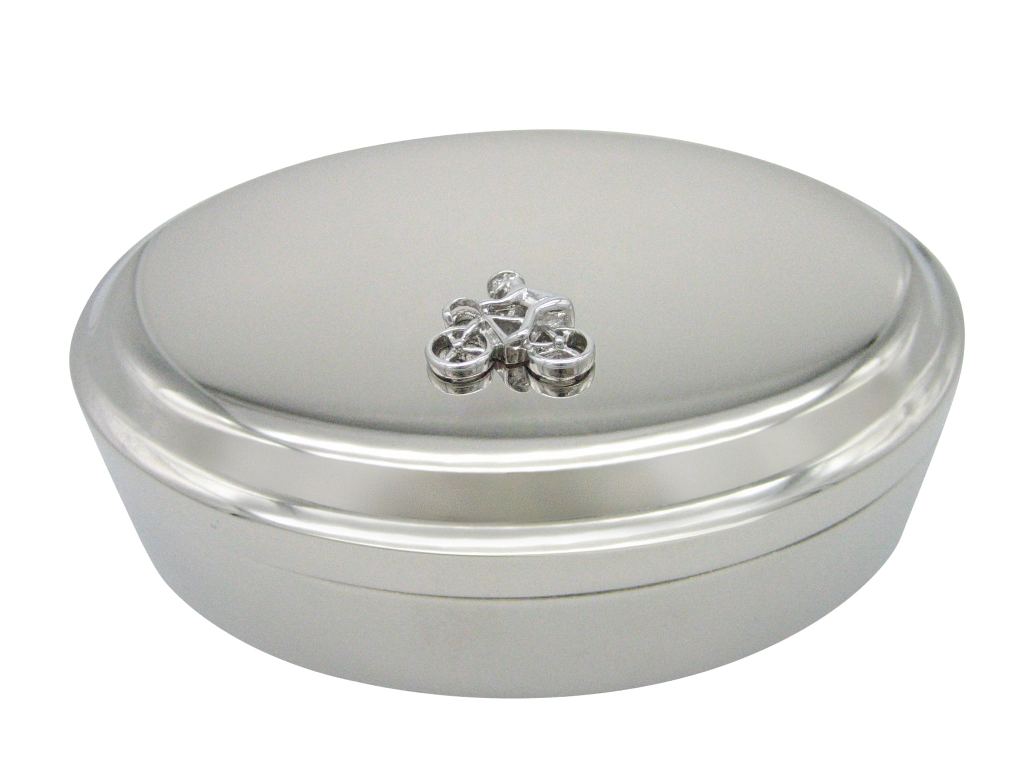 Silver Toned Bicyclist Pendant Oval Trinket Jewelry Box