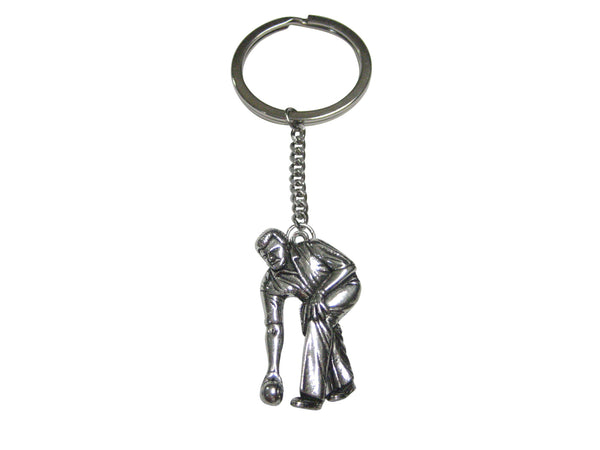 Silver Toned Bocce Ball Player Pendant Keychain
