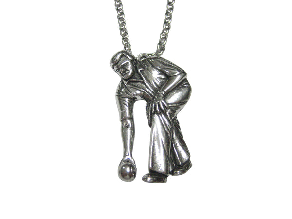 Silver Toned Bocce Ball Player Pendant Necklace