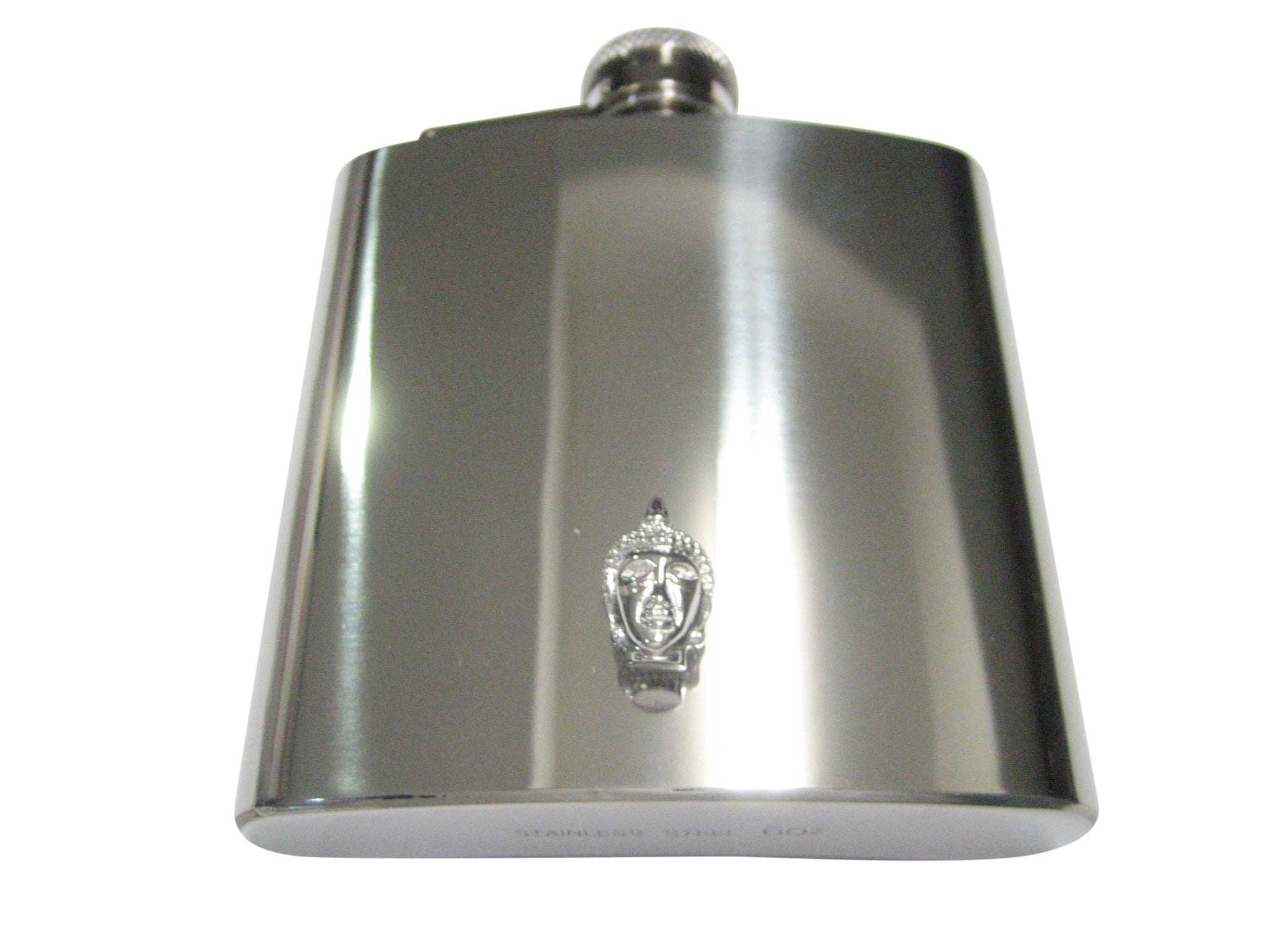 Silver Toned Buddha Head Buddhism 6oz Flask