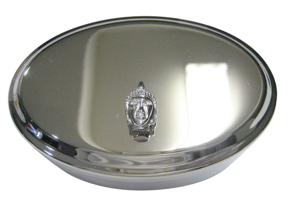 Silver Toned Buddha Head Buddhism Oval Trinket Jewelry Box