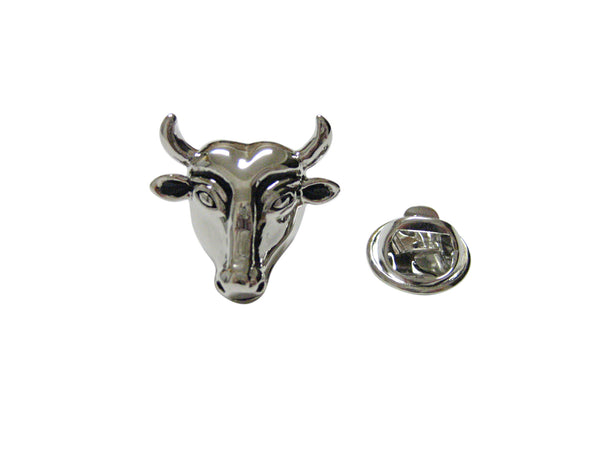 Silver Toned Bull Cow Head Lapel Pin