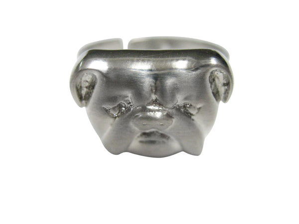 Silver Toned Bulldog Head Adjustable Size Fashion Ring