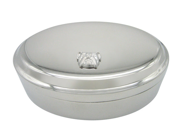 Silver Toned Bulldog Head Pendant Oval Trinket Jewelry Box