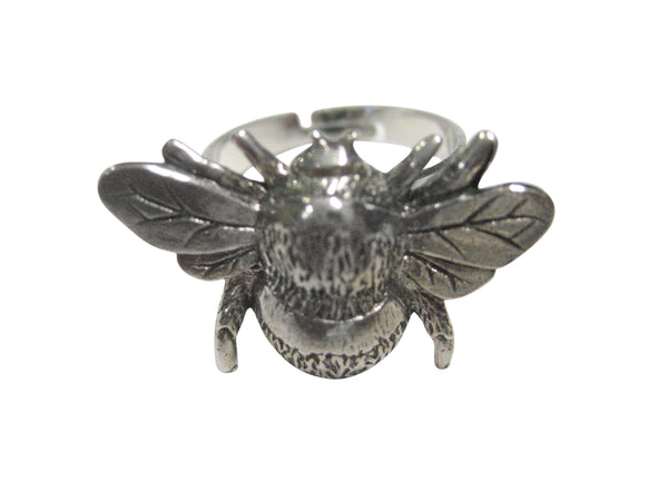 Silver Toned Bumble Bee Bug Insect Adjustable Size Fashion Ring