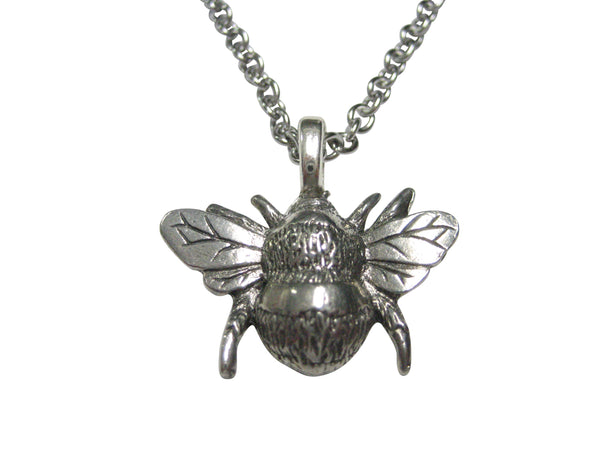 Silver Toned Bumble Bee Bug Insect Pendant Necklace