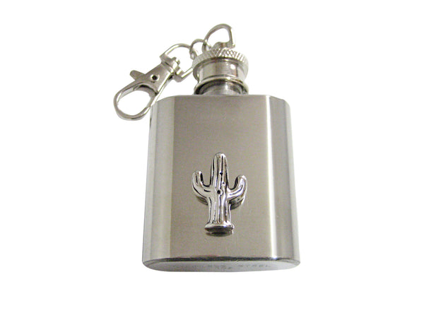 Silver Toned Cactus 1 Oz. Stainless Steel Key Chain Flask