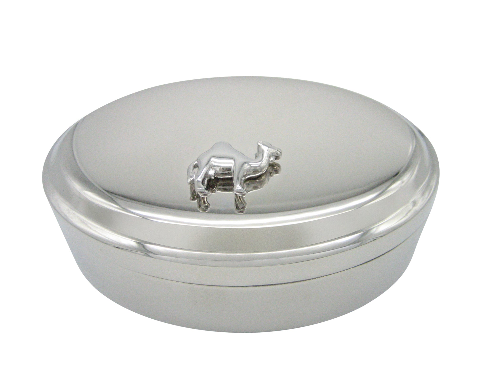 Silver Toned Camel Pendant Oval Trinket Jewelry Box