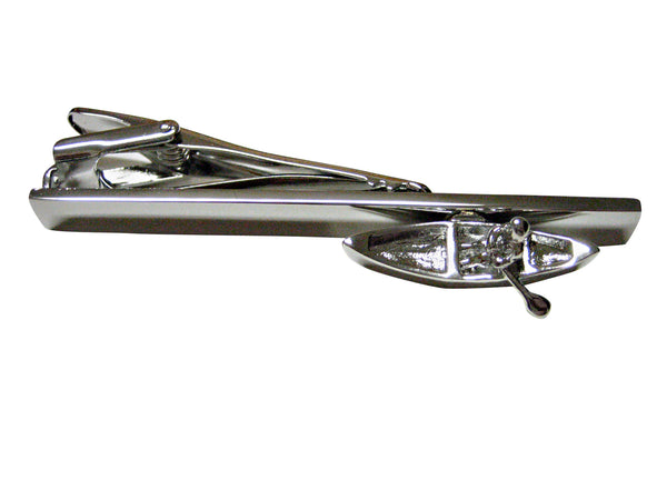 Silver Toned Canoe Boat Square Tie Clips
