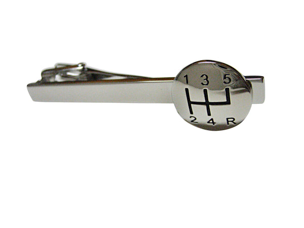 Silver Toned Car Shift Gear Square Tie Clip