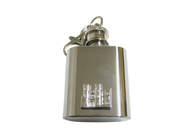 Silver Toned Castle 1 Oz. Stainless Steel Key Chain Flask