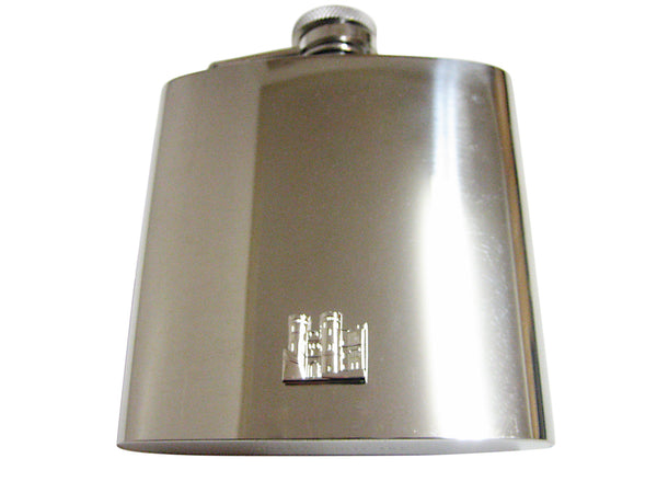 Silver Toned Castle 6 Oz. Stainless Steel Flask