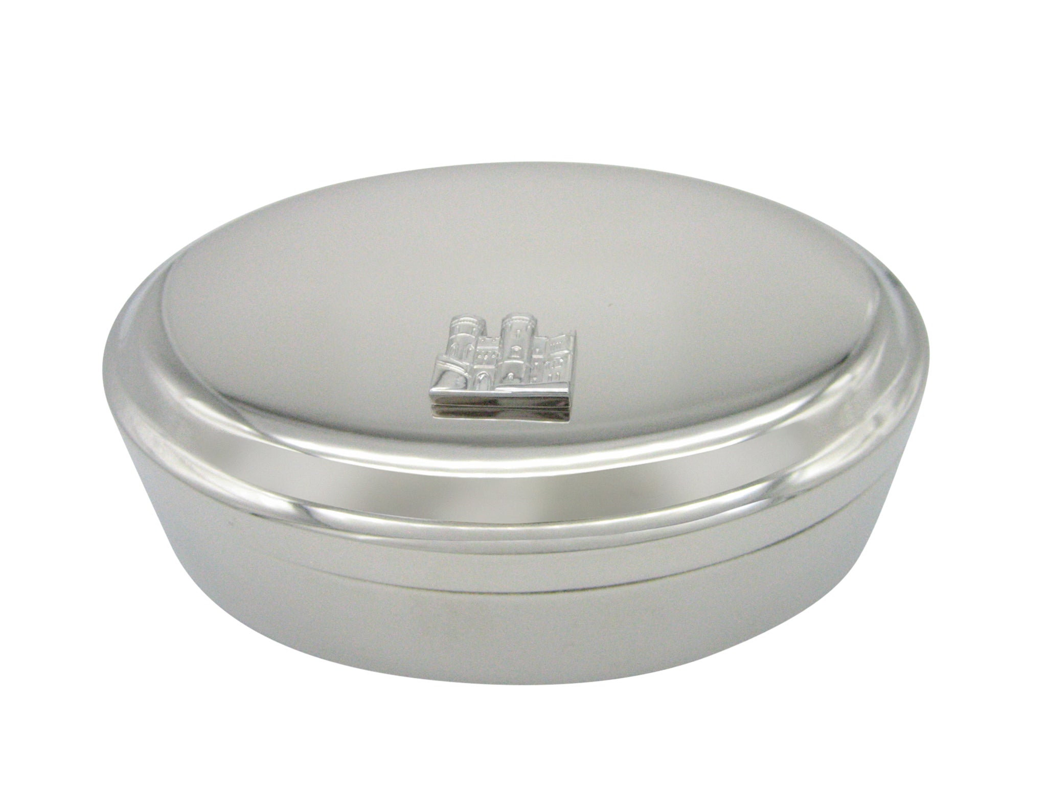 Silver Toned Castle Pendant Oval Trinket Jewelry Box