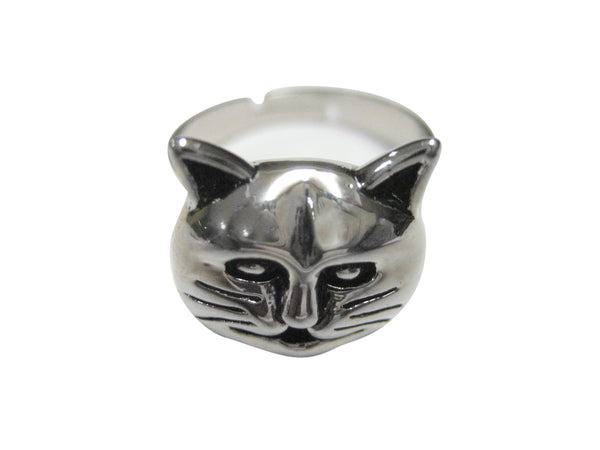 Silver Toned Cat Head Adjustable Size Fashion Ring