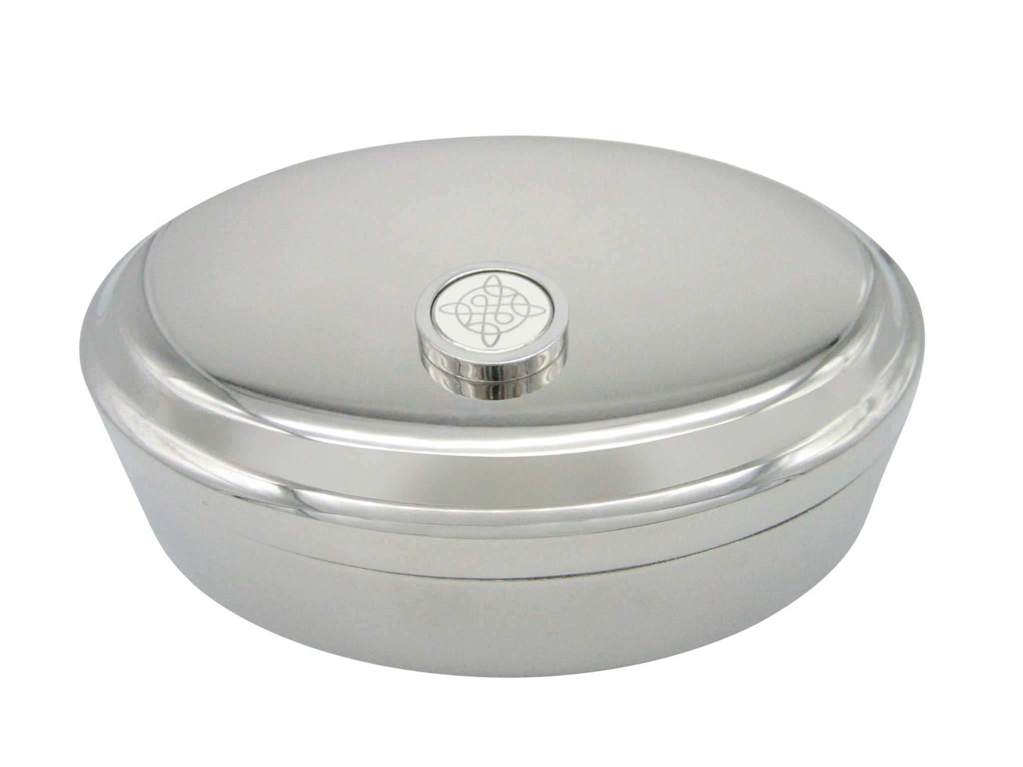 Silver Toned Celtic Design Pendant Oval Trinket Jewelry Box