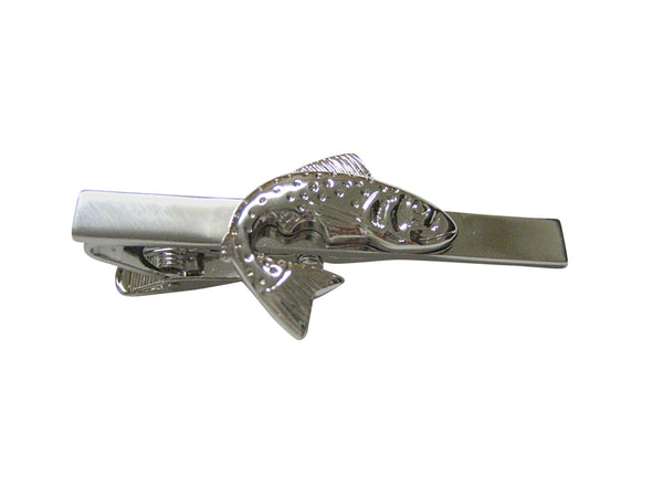 Silver Toned Centered Salmon Fish Square Tie Clip