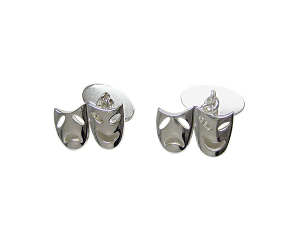 Silver Toned Chained Drama Mask Cufflinks