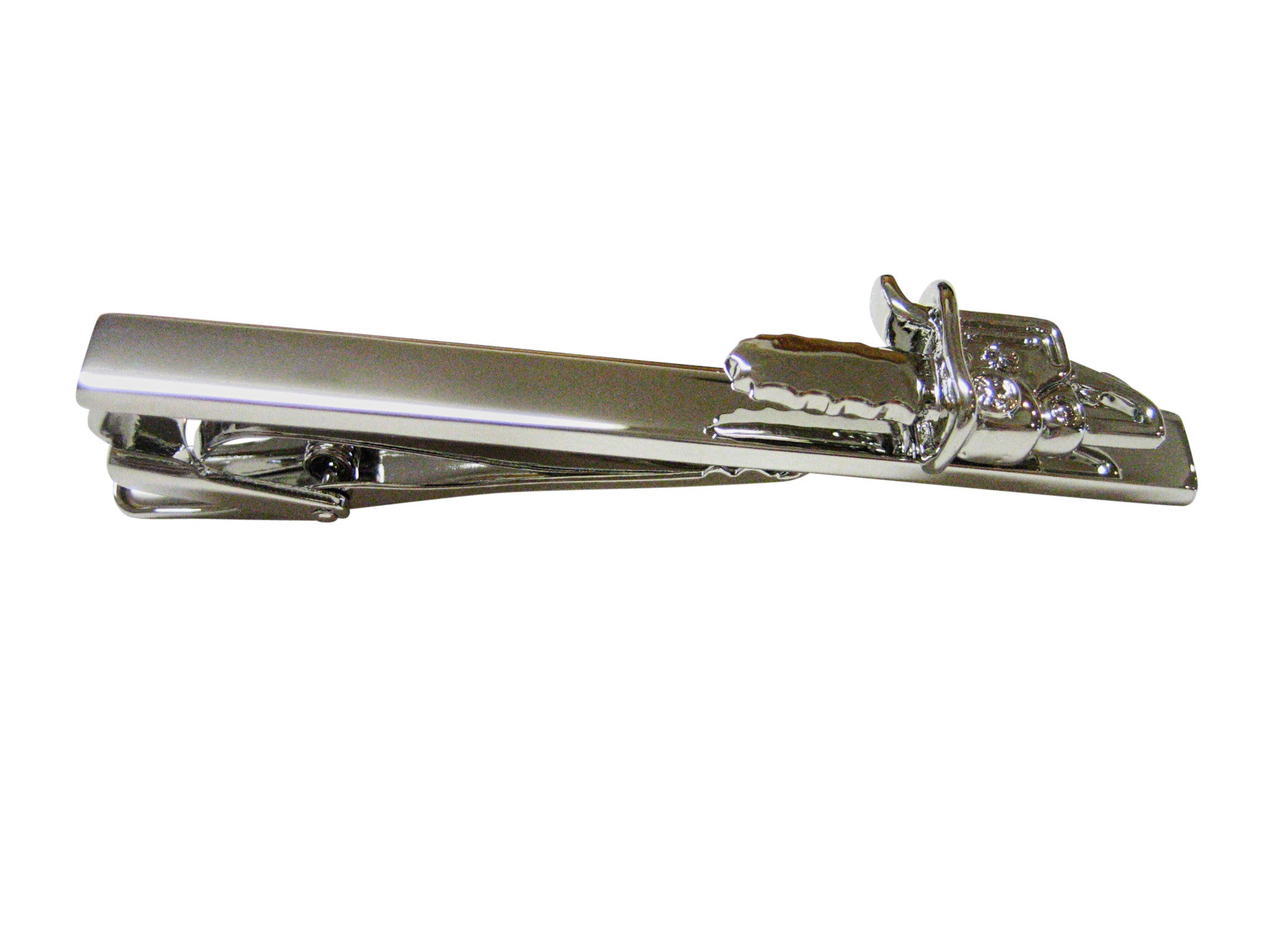 Silver Toned Chainsaw Square Tie Clip