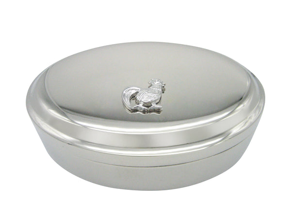 Silver Toned Chicken Bird Pendant Oval Trinket Jewelry Box