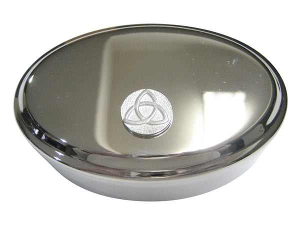Silver Toned Circular Celtic Trinity Knot Oval Trinket Jewelry Box