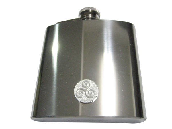 Silver Toned Circular Celtic Triple Tiskelion Spiral 6oz Flask