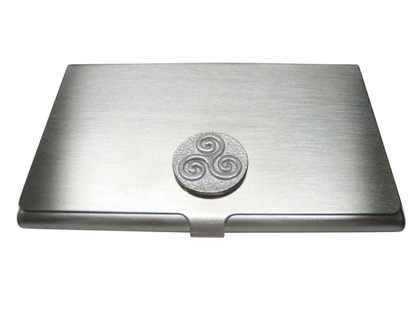 Silver Toned Circular Celtic Triple Tiskelion Spiral Business Card Holder