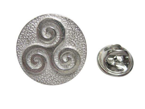 Silver Toned Circular Celtic Triple Tiskelion Spiral Lapel Pin