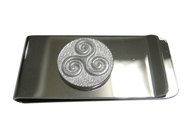 Silver Toned Circular Celtic Triple Tiskelion Spiral Money Clip