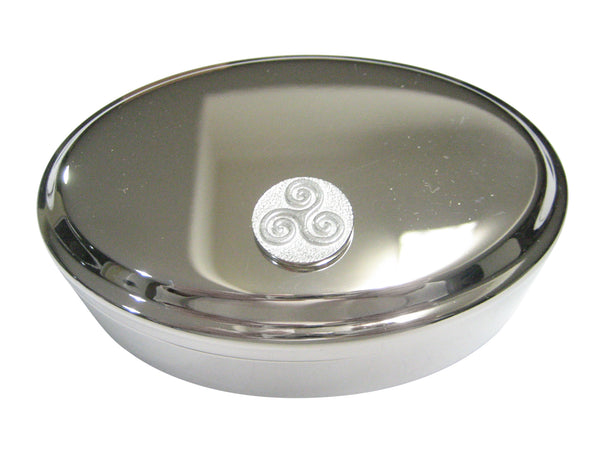 Silver Toned Circular Celtic Triple Tiskelion Spiral Oval Trinket Jewelry Box