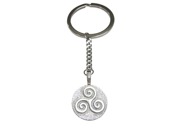 Silver Toned Circular Celtic Triple Tiskelion Spiral Pendant Keychain