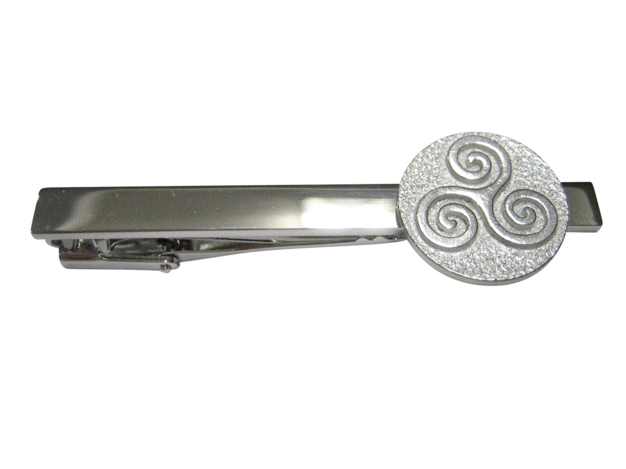 Silver Toned Circular Celtic Triple Tiskelion Spiral Tie Clip