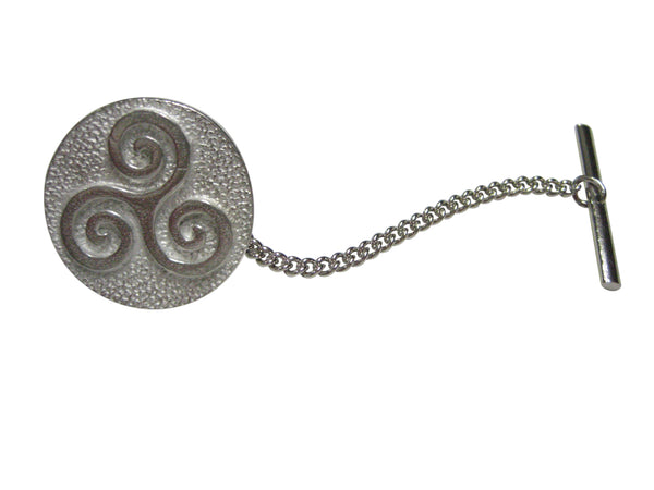 Silver Toned Circular Celtic Triple Tiskelion Spiral Tie Tack