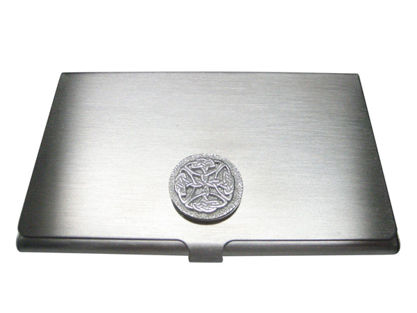 Silver Toned Circular Intricate Celtic Design Business Card Holder