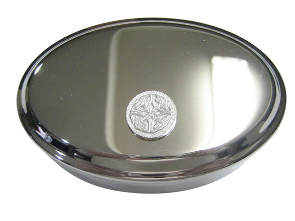 Silver Toned Circular Intricate Celtic Design Oval Trinket Jewelry Box