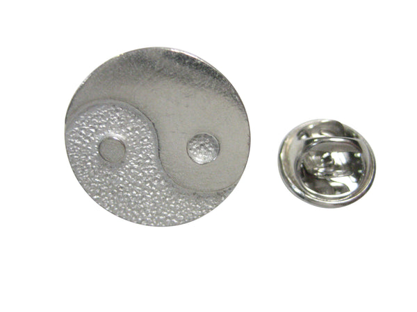 Silver Toned Circular Yin and Yang Symbol Lapel Pin