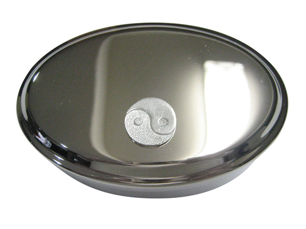 Silver Toned Circular Yin and Yang Symbol Oval Trinket Jewelry Box